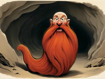 Caricature of Harry_Dwarf, long red beard, in a cave<lora:Harry_Dwarf:1>, exaggerated, comical, caricature