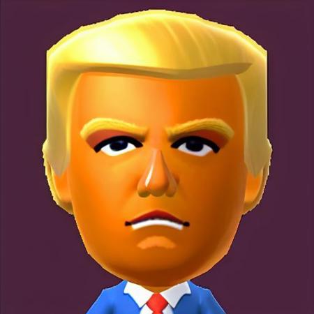 Nintendo mii, (donaldtrump:1.2) <lora:D.Trump_v1:1>, modern_mii, highres, 1boy, blonde hair