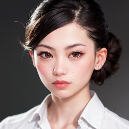 (high quality, best quality), highly detailed, photo of beautiful kaoru_sayama-4000, updo hair, photorealistic