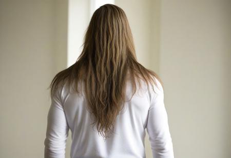 bourne film still, longhair bot "whitey" with back turned away