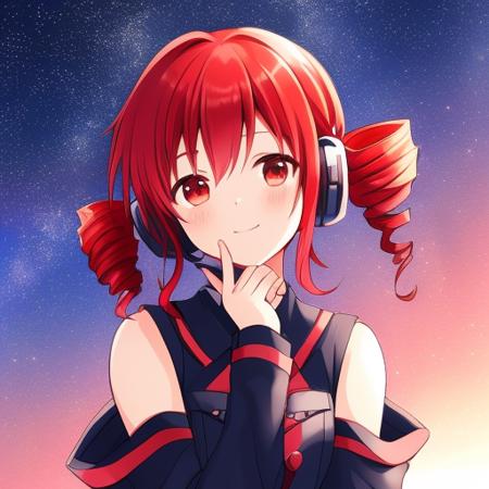 KasaneTeto, (Red hair, high quality), starry sky background, 1girl,