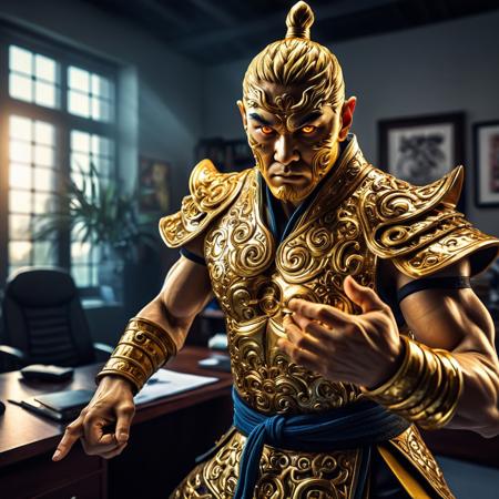Kung Fu fighter, misc,  ((gtrog at his office:1.43):1.33) (highly ornatly:1.33), (3d with depthfx effect:1.33) (fantasy art hyper epic dramatic composition:1.33) award winner composition of beauty shadows of full faces, epic atmosphere, (studio lighting key photography:1.21), photo award wow, (macro:1.33) lens zeiss 55-160 mm macro panorama with  depth sharp-800, (high details digital gold-plating:1.21) metal eyes, very vibrant colors and white porcelain lighting, volument