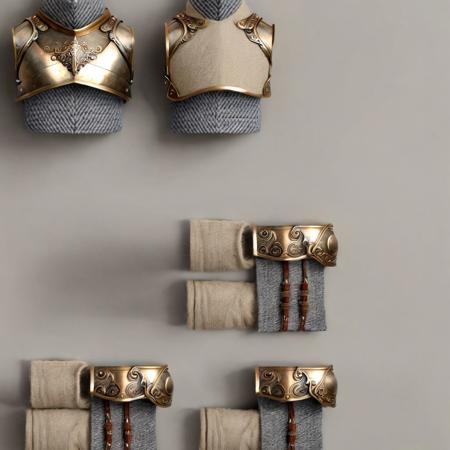 hyper-realistic, Realism, HDR, detailed, warior style armor covered in gray wool (beige cotton ), simple gray background
