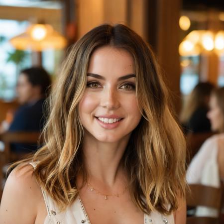 closeup of (ohwx woman) in Hawaiian restaurant , wearing Tuxedo, <lora:ana_lora_sdxl_v3-slim:1>