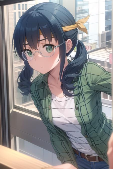 saorimakishima, <lora:saori makishima s2-lora-nochekaiser:1>,
saori makishima, twintails, blue hair, (green eyes:1.3),
BREAK shirt, glasses, belt, pants, headband, denim, jeans, plaid shirt, opaque glasses, (green shirt:1.2),
BREAK outdoors, city,
BREAK looking at viewer, (cowboy shot:1.5),
BREAK <lyco:GoodHands-beta2:1>, (masterpiece:1.2), best quality, high resolution, unity 8k wallpaper, (illustration:0.8), (beautiful detailed eyes:1.6), extremely detailed face, perfect lighting, extremely detailed CG, (perfect hands, perfect anatomy),