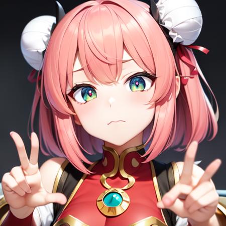 <lora:e2w-v03:1> eratoho, Ibaraki Kasen,pink_hair, short_hair, two chignons on the head, double bun, (whole right arm bandage) 1girl,(gesturing no),(~:-\(:1.2),frown,(bust shot:1.1),(slit almond eyes:1.2)