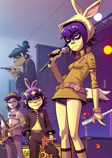 gorillazstyle, a woman in a rabbit costume, band, chinatown, solo