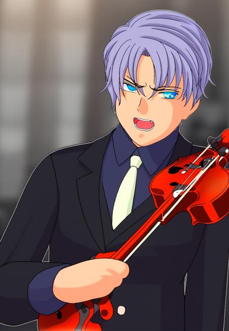 1boy, male focus, violin, solo, instrument, shirt, holding, white shirt, necktie, short hair, bow (music), long sleeves, looking at viewer, bishounen, blue eyes, holding instrument, upper body, collared shirt, music, playing instrument, blurry, closed mouth, bangs, hair ornament, striped necktie, hair between eyes, flower, blurry foreground, artist name
<lora:umineko-000013:1>