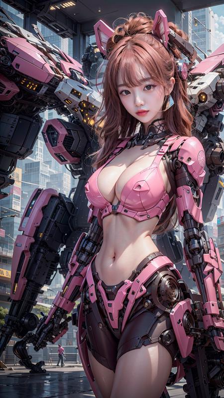 <lora:fantasticmixReal_v30:0.5><lora:koreandolllikenessV20_v20:0.5>( pureerosface_v1:0.5),mustee,Korean Doll,
Realistic photography,High quality,8k resolution,real photos,(((A mech girl with long hair,brown hair,medium breasts, )),chinese girl, tight fitting, navel),shitu-mecha behind the girl,Magnificent and spectacular,full body,mysterious,photo by Brandon Woelfelmist,surreal dream,gray atmosphere,rainy day,dynamic,lut,hdrmprofessional lighting,photon mapping,radiosity,physically-based rendering,delicate realism,araydynamic and expressive animations <lora:shitu-mechaV1:0.5>,shitu-mecha,<lora:mecha_V2:0.3>,<lora:Niji:0.3>,(Pink Style:1.3),