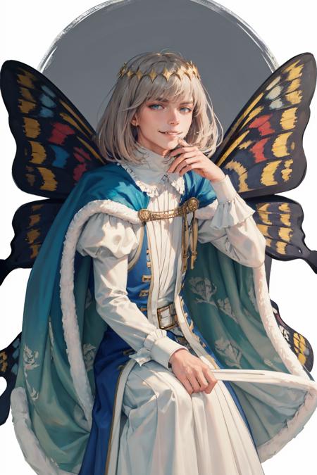 oberon, butterfly wings fur-trimmed cape, puffy sleeves, long sleeves