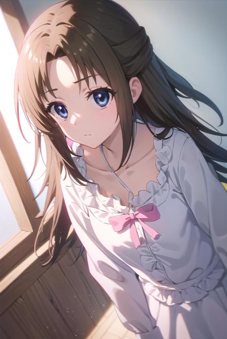 ringosugisaki, <lora:ringo sugisaki s2-lora-nochekaiser:1>,
ringo sugisaki, long hair, blue eyes, brown hair, half updo, (parted bangs:1.5),
BREAK long sleeves, dress, bow, bowtie, frills, skirt, (pink dress:1.3), white skirt, collarbone,
BREAK indoors, classroom,
BREAK looking at viewer, (cowboy shot:1.5),
BREAK <lyco:GoodHands-beta2:1>, (masterpiece:1.2), best quality, high resolution, unity 8k wallpaper, (illustration:0.8), (beautiful detailed eyes:1.6), extremely detailed face, perfect lighting, extremely detailed CG, (perfect hands, perfect anatomy),