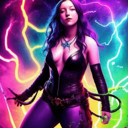 bellaramsey as a succubus, vivid, bright colors, lightning in background ((full body)), detailed face