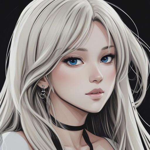 A white blonde girl. Anime style.
Black background. 
epic.