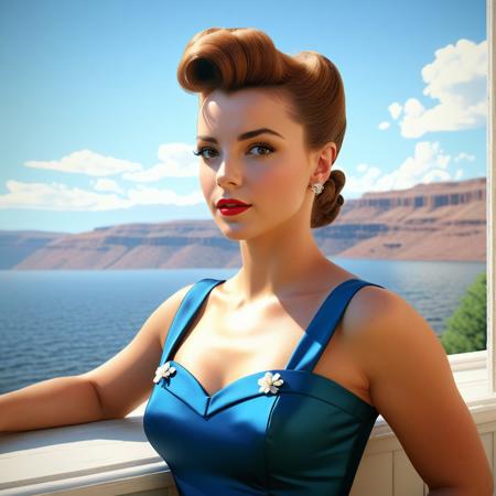 (((Solo))),(((1girl))),<lora:CyberRealistic Negative:1>,<lora:bad_pictures:1>,<lora:Detail ++:1>,<lora:Fix hand:1>,<lora:Perfect Eyes XL:1>,8k,realistic,vray,HDR,perfect light,bokeh,dept of field,(((photorealistic))),masterpiece,high resolution,best quality,IMax,hyperrealism,minimalism,Carl Zeiss 85mm,a cinematic shot,((ultra detailed:1)),(super realistic),girl,Sleek Straight Hair,Young adult,perfect skin,(((waist up:1.9))),full body girl with light,Norman Rockwell style,(((by norman rockwell))),<lora:norman_rockwell_style_pony_v6-000040:0.3>,<lora:norman_rockwell_style_pony_v6:0.6>,Norman Rockwell style image,Norman Rockwell painting,style by Ilya Kuvshinov,embedding:urn:air:sd1:embedding:civitai:222256@250708,score_9,score_8_up,score_7_up,
<lora:Realistic_2.5DAnime_Merge1:0.5>, 80s-babes,80s hair,film grain polaroid,legacy media,80s makeup,<lora:80s-babes-pony:1.2>,<lora:General-Design\add_detail:0.7>,A professional 1950s photo,dressed like a 1950s pinup,1950s female pinup,1950s clothing,1950s pinup hairstyle,<lora:1.5_perfect hands:0.8> Perfect Hands,noise,wear and tear,depth of field,light scratches,sunbeam,raytracing,(((Britney Spears))),((Big Breasts:0.9)),(((balcony,castle, vegetation,sunlight,sky,clouds,lake)))