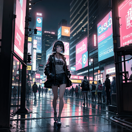 girl, cute clothes, city, cyberpunk