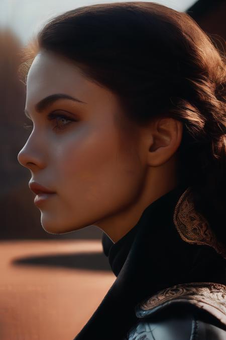 Female looking to a distance, realistic, cinematic lighting, closeup, beautiful, sideprofile, textured skin, photography,