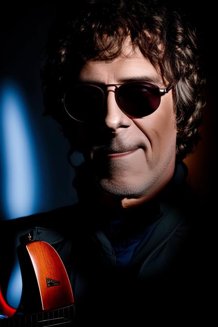 portrait photo of sks man with a guitar and glasses, very detailed face, high quality, in the night, 8k  <lyco:locon_perfecteyes_v1_from_v1_64_32:0.80> <lora:spinetta:1>