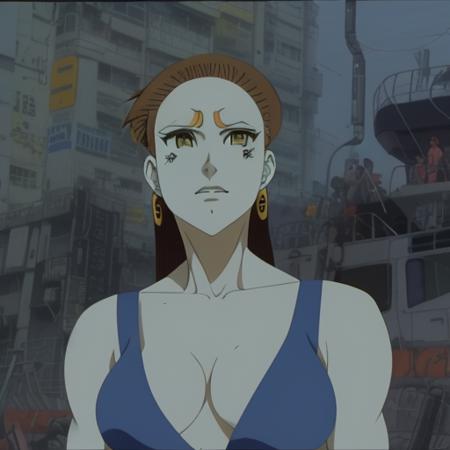 a closeup of a woman standing, wearing a crop top, crop top, art by (akira4:1), detailed abdomen, ponytail, daytime