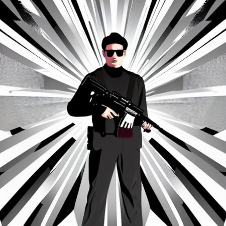 gllltchy, cinematic poster of man holding a gun