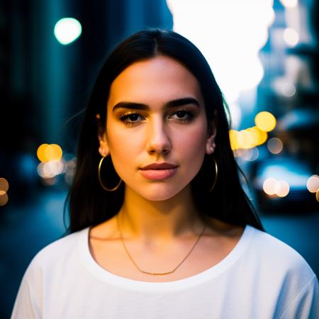 RAW photo, a portrait photo of <lora:LoraDua768v2:1> in casual clothes, night, city street, (high detailed skin:1.2), 8k uhd, dslr, soft lighting, high quality, film grain, Fujifilm XT3