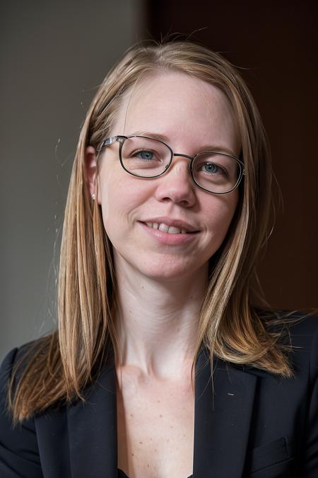 a photo of lillylovejoy, wearing a business suit, glasses, office lady, office background,
(high contrast:1.1), (intense:1.1), (detailed:1.1), (highest quality, (analog:1.2), (high sharpness), real shadow, photographed by Canon EOS R6, 135mm, 1/1250s, f/2.8, ISO 400,