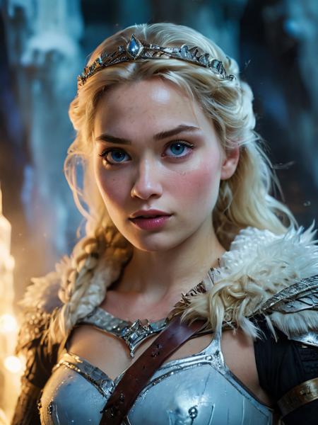 Close Up shot of Elsa as a warrior princess  in the ice castle, at night, Low saturation color photography, vintage, grunge, top light, masterful painting in the style of Anders Zorn | Marco Mazzoni | Yuri Ivanovich, Todd McFarlane, Aleksi Briclot, oil on canvas