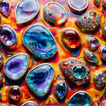 Psychedelic style gemstones, jewelry, cozy . Vibrant colors, swirling patterns, abstract forms, surreal, trippy <lora:add-detail-xl:1> <lora:xl_more_art-full_v1:1>