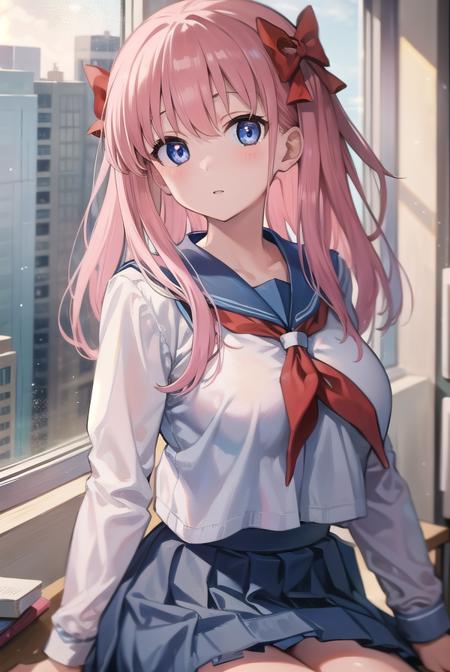 nodokaharamura, <lora:nodokaharamurapruned:1>,
nodoka haramura, blue eyes, hair bow, long hair, pink hair, bow,
BREAK blue skirt, kiyosumi school uniform, pleated skirt, school uniform, serafuku, skirt,
BREAK looking at viewer,
BREAK indoors, classroom,
BREAK <lora:GoodHands-vanilla:1>, (masterpiece:1.2), best quality, high resolution, unity 8k wallpaper, (illustration:0.8), (beautiful detailed eyes:1.6), extremely detailed face, perfect lighting, extremely detailed CG, (perfect hands, perfect anatomy),