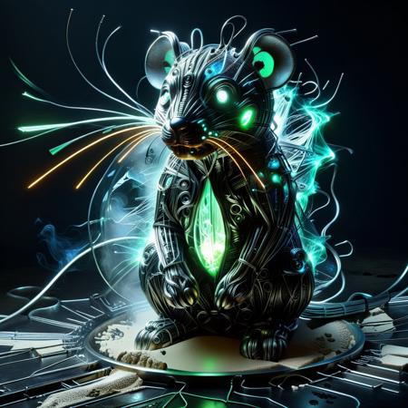 (feral mouse panda made of wires:1.5)
(Trippy Morph: Wires & Neon, neon, glowing wires, cables, outlined with neon filaments, neon wire sculpture:1.5)
masterpiece, best quality, ultra-detailed, high resolution, absurdres, newest, cinematic depth of field, volumetric lighting, dramatic shadows, amazing quality, foreshortening, dynamic view, surreal horror, dystopian atmosphere, (dark sci-fi setting, ruined desert city, scorched sky, twisted metal debris, burning sand,:2) glitch haze, melting geometry
A transparent mouse panda, melting glass in a nightmare dystopia. Its fluid glass form drips under radioactive heat, semi-liquid and deformed. Inside, tangled neon wires and circuits pulse and flicker — vibrant blues, magentas, acid green. Veins of light twist violently through the translucent body.
 transparent glass mouse panda, neon wiring core, melting, wires-focused, neon horror, cyber-organic fusion, nightmarish sci-fi, post-apocalyptic ruin, melting creature, dissolving into Wires & Neon, surreal circuitry
