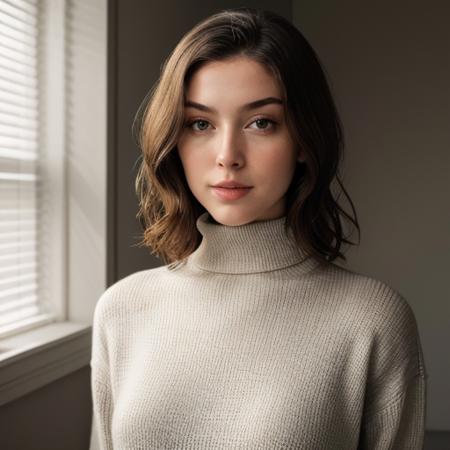 <lora:kyrramarie_sd15_512_128_64_v1:1> 1girl solo looking at viewer  wearing a turtleneck sweater  epiCRealism