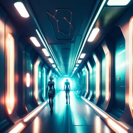 (corridorfuturism style:1) hallway in a sci - fi environment <lora:djzCorridorFuturismV21:0.8>