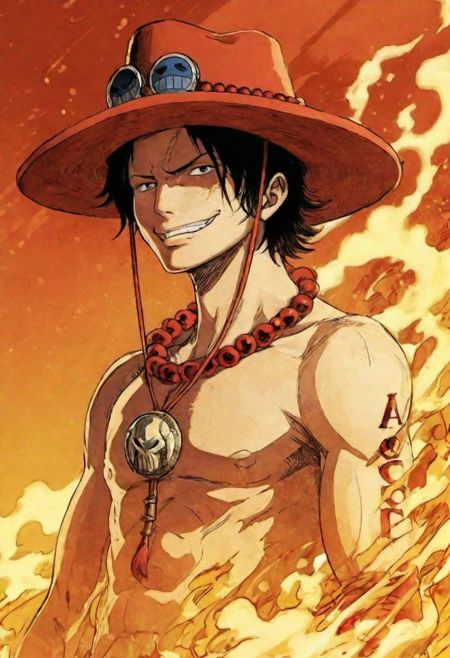 Ace Ilustration No hat Realistic  Back serious smile Open mouth  Smiling  Fire Ungry
