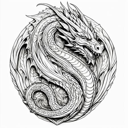 orn8 lineart design of a highly detailed of dragon