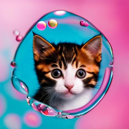 RAW photo, portrait of a cute kitten is inside bubbl3 <lora:o1l-000040:1>