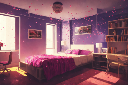 (masterpiece), (best illustration), anime background,90s teenage bedroom , semi realistic, ring lighting , rim lighting, cinematic, cyberpunk:1, flower petals falling, (extremely detailed CG unity 8k wallpaper),(masterpiece), (best quality), (ultra-detailed), (best illustration),(best shadow),perfect lighting , perfect anatomy , vivid colors, ,BgAniDusk