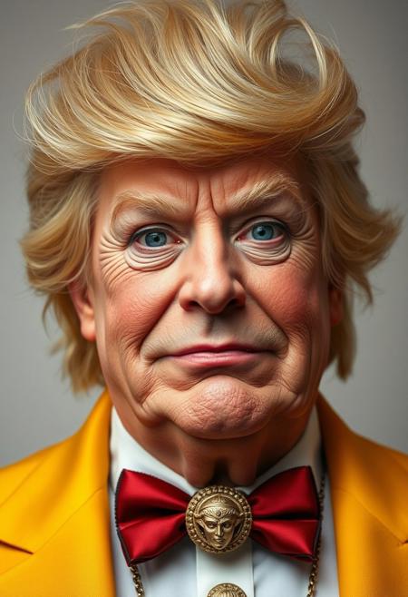 Donald Trummp as a real life Matt Goening charater, he is a Drag Queen, extreme make up, hyper realistic, ultra detailed skin surface, ultra detailed hair