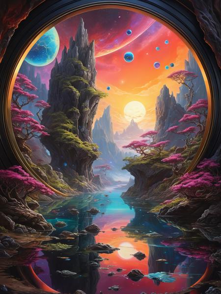 oil painting, surreal art, abstract art,  iconic Infinity Mirror World an immersive and psychedelic experience, endless reflections and vibrant colours, exuding surreal and dreamlike atmosphere,  alien world beyond reality , masterpiece, high detail, 8k, intricate, detailed, high resolution, high res, ultra high quality, <lora:add-detail-xl:1.8>