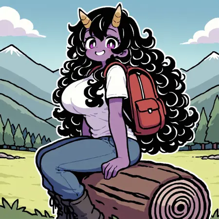 Purple Oni with Wildly Curly Hair