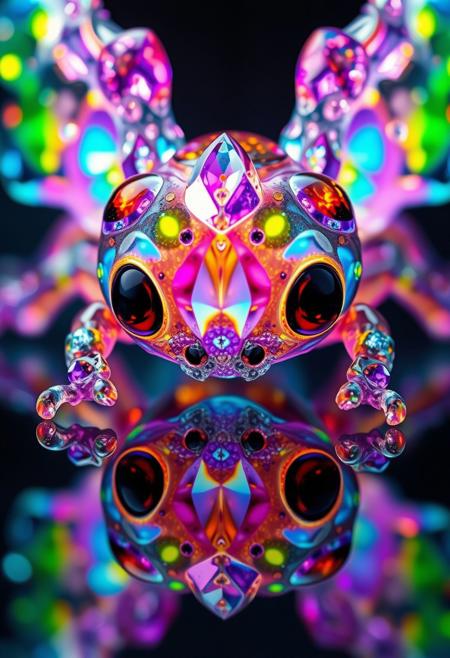 Prismatic cute creature body made of glowing colorful gems and crystal,Alien Flora, water hydroforming, terraforming. Alien Flora, Miki Asai Macro photography, close-up, Miki Asai’s visual style is ethereal and dreamlike, capturing the beauty of nature in a delicate and poetic way, hyper detailed, trending on artstation, fantastic Realism and Sharp Focus, studio photo, intricate details, highly detailed, by greg rutkowski detailed face, detailed skin, reflection