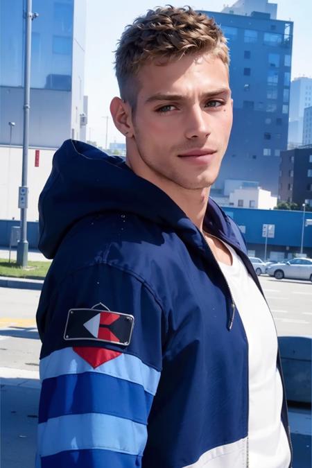 ((masterpiece)), ((best quality:1.2)), High Resolution, 8k, (ultra_realistic:1.3), (photorealistic:1.4), (instagram model, handsome:1.2), sharp focus, a close up photo of (Matthew Noszka, matthewnoszkakm), wearing hoodie, outdoors, dynamic pose, cityscape, urban, white sportscar beside, buildings in the background, ((looking at viewer)), smile, <lora:MatthewNoszkaKM_13:0.8>