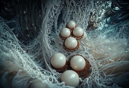 lacenballs, fractal,

Astrolabe, made of a fractal design with numerous ivory spheres and auburn rings made of lace at the center of an abstract environment.