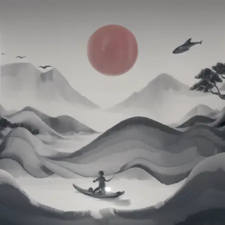 Japanese Watercolor - Blacks and Reds - Traditional Lora