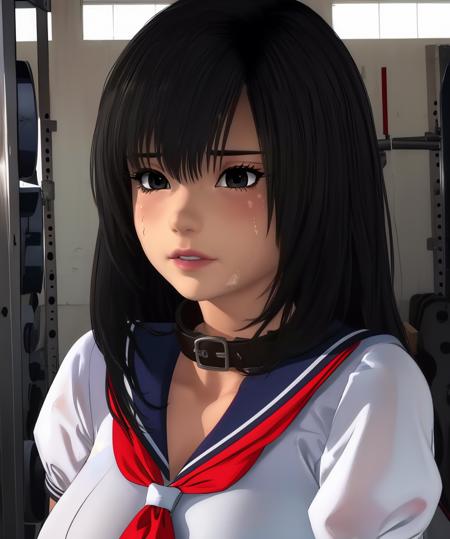 aya,black hair,black eyes, 
white school uniform,collar,
upper body,standing,
school gym,deim lighting,
(insanely detailed, beautiful detailed face, masterpiece, best quality),solo,<lora:aya:0.8>,