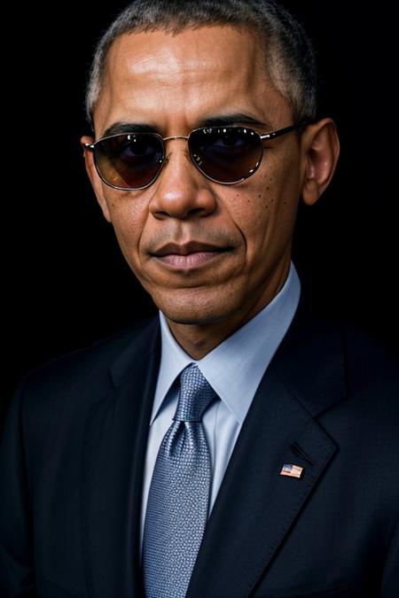 RAW photo, Barack Obama, 8k uhd, dslr, high quality, cinematic lighting, photorealistic, realistic, business suit, cross-laced clothes, collared shirt, unbuttoned shirt, sunglasses, dimly lit <lora:epi_noiseoffset2:0.9>, low key, serious expression, intricate details,