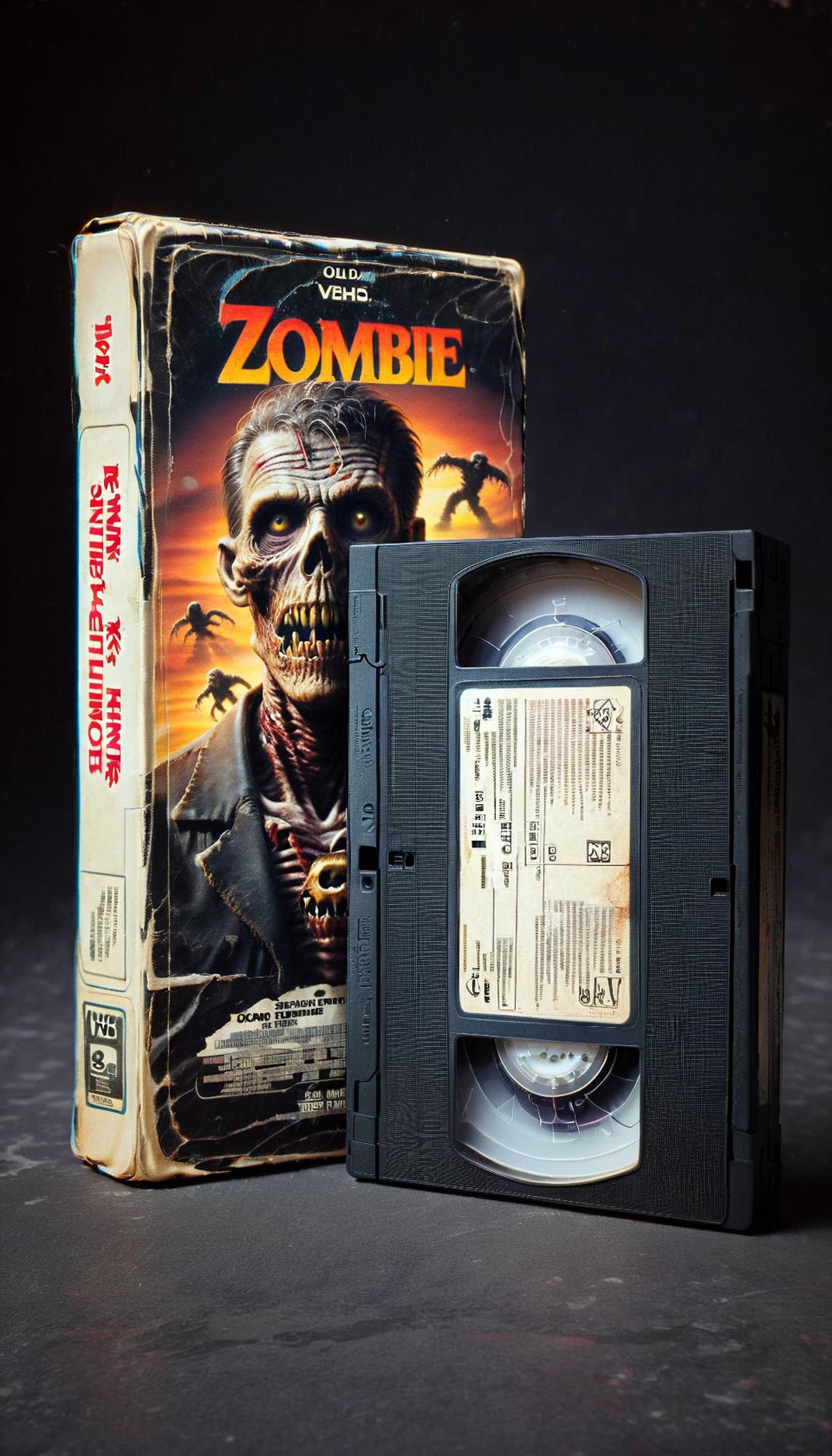 A Zombie movie cassette tape with the case.