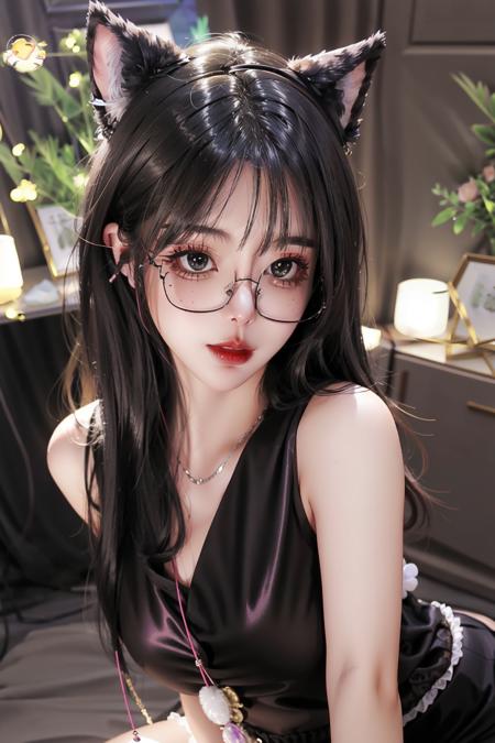 1girl, solo, animal ears, (sexy:1.2), shiny hair, shiny, shiny skin, shiny clothes, realistic, (photorealistic:1.1),
<lora:LittleMoMoV1.0-000006:1> LittleMoMo, glasses, mature woman