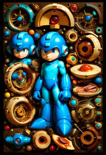 A masterpiece of sci-fi style created by the collaboration of Leonardo da vinci. The main objects are sliced at intervals along a diagonal, with each interval featuring Megaman,the remaining materials are those that the main object would originally have, The overall mood should be one of a Dissection of a Scientific Research. It's like something in the style of science fiction.Rockmegamen,HD32K, hyperdetailed, best quality, aidmaMJ6.1.Rockmegamen, ng_deepnegative_v1_75t, easynegative, verybadimagenegative_v1.3