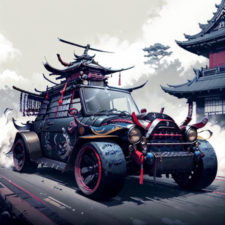 <lora:SamuraiPunkAIv3-000007:.9> SamuraiPunkAI car  on road