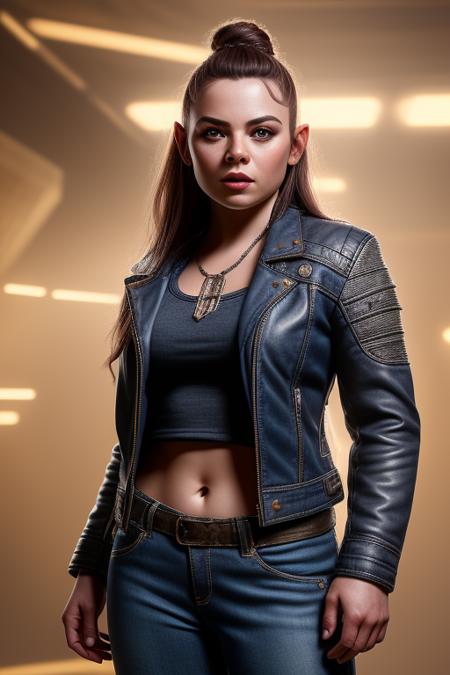 (Relieving:1.3) photo of a realistic dwarf, woman, close up, pointy ears, action pose, leather jacket, t-shirt, denim pants, cyberpunk, night club, bar, indoors, neon lights, looking into the camera,intricate details, detailed, hdr, <lora:Dwarf_Diffusion:0.9>