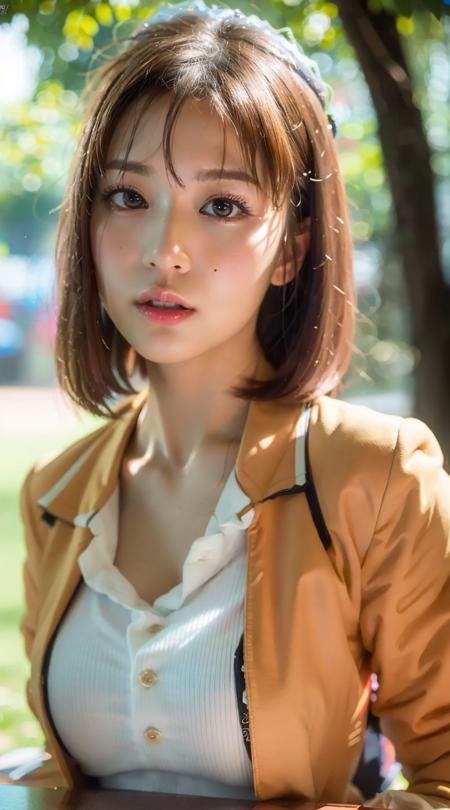 (8k, RAW photo, best quality, masterpiece:1.2), (realistic, photo-realistic:1.37), ultra highres, depth of field, chromatic aberration, caustics, Broad lighting, natural shading,Fujifilm XT3,masterpiece,ultra detailed, Sarasa fido,upper,full,1girl, solo, outdoors, upper body, <lora:Sarasa fido_02:0.7>